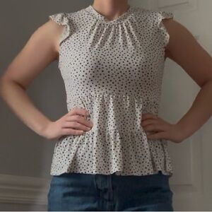 Monteau Black and White Polka Dot Ruffle Blouse